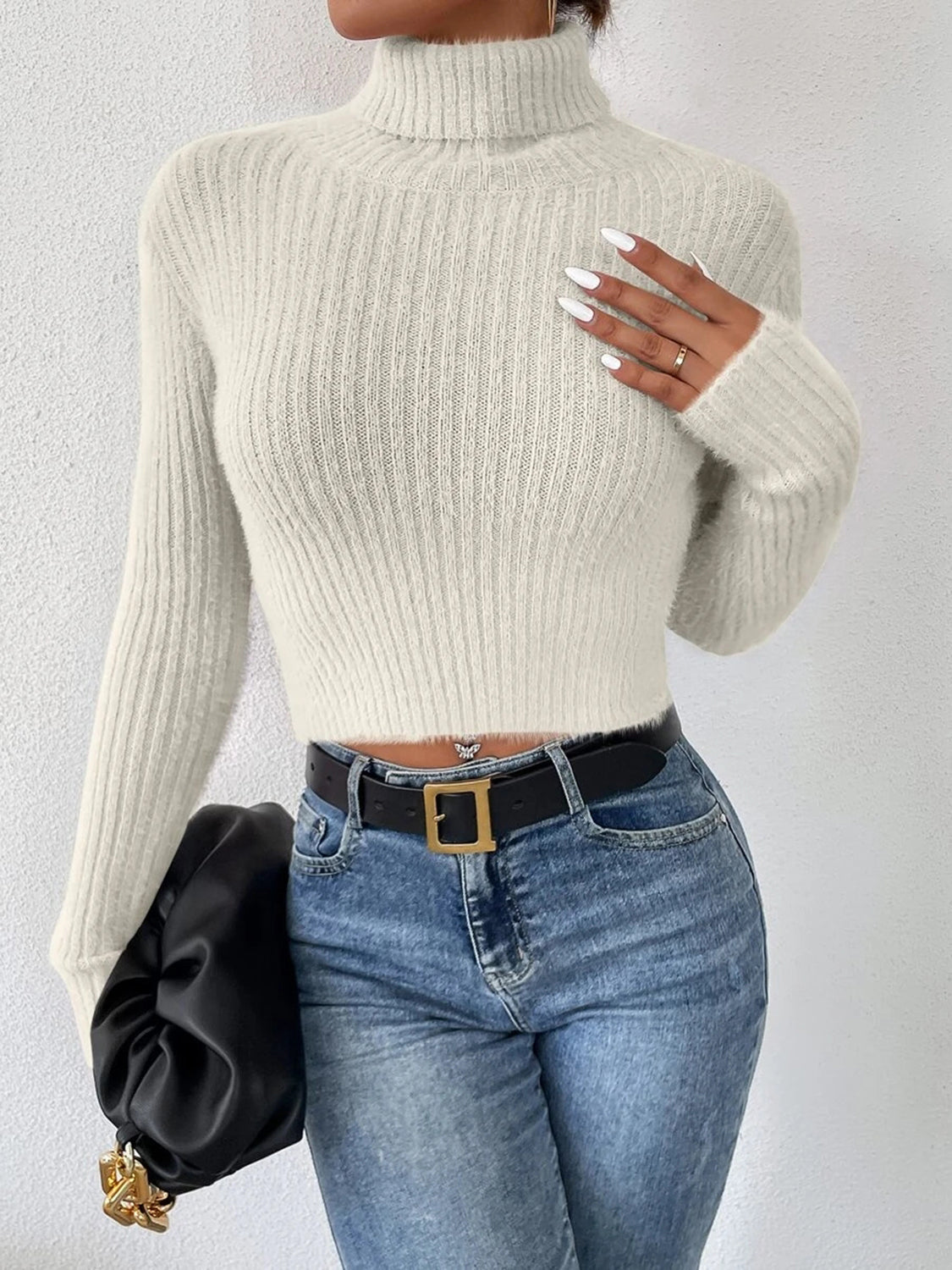 Ribbed Turtleneck Long Sleeve Sweater - Fashion Finder Hub