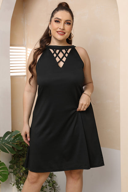 Plus Size Cutout Round Neck Sleeveless Dress - Fashion Finder Hub