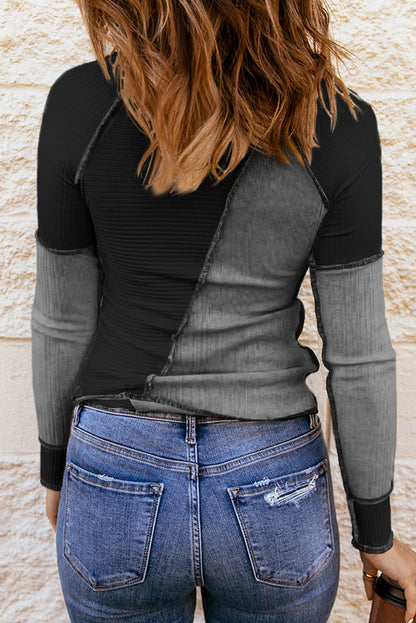 Color Block Round Neck Long Sleeve T-Shirt - Fashion Finder Hub