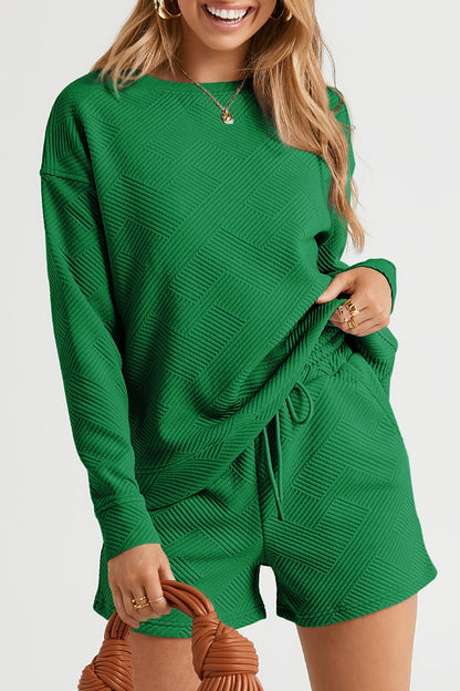 Round Neck Dropped Shoulder Top and Shorts Set - Fashion Finder Hub