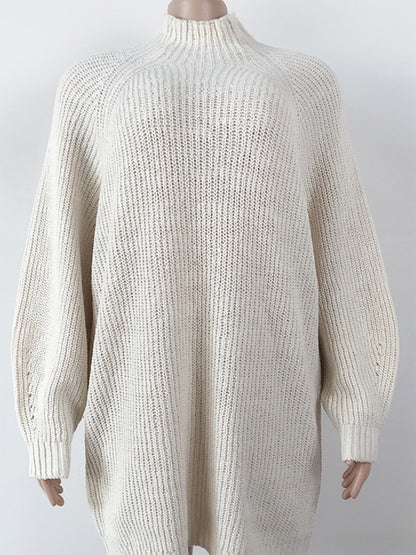 Mock Neck Dropped Shoulder Sweater Dress - Fashion Finder Hub