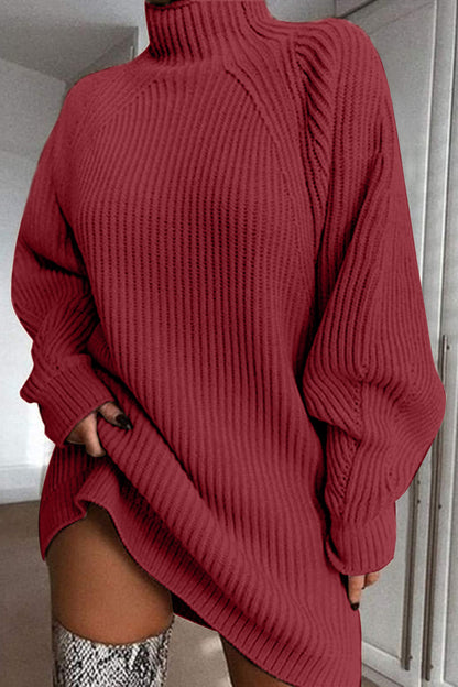 Mock Neck Dropped Shoulder Sweater Dress - Fashion Finder Hub