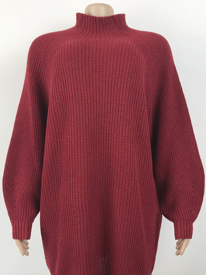 Mock Neck Dropped Shoulder Sweater Dress - Fashion Finder Hub