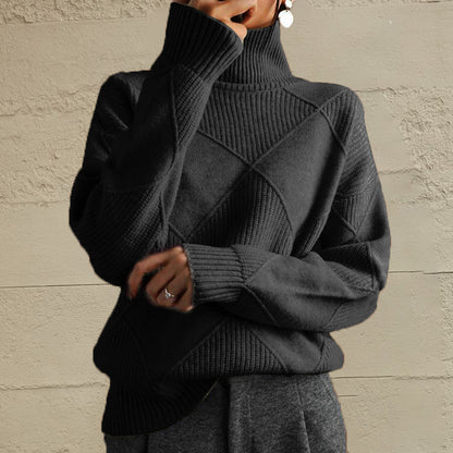 Geometric Turtleneck Long Sleeve Sweater - Fashion Finder Hub