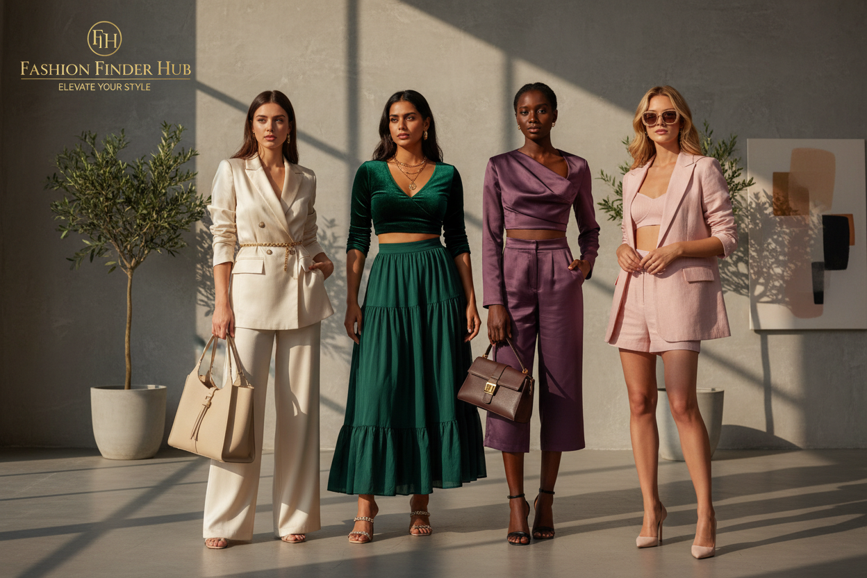 Create a image for first lady jae women fashion store fashion Finder Hub two Piece sets collections modern women in two Piece sets luxury 