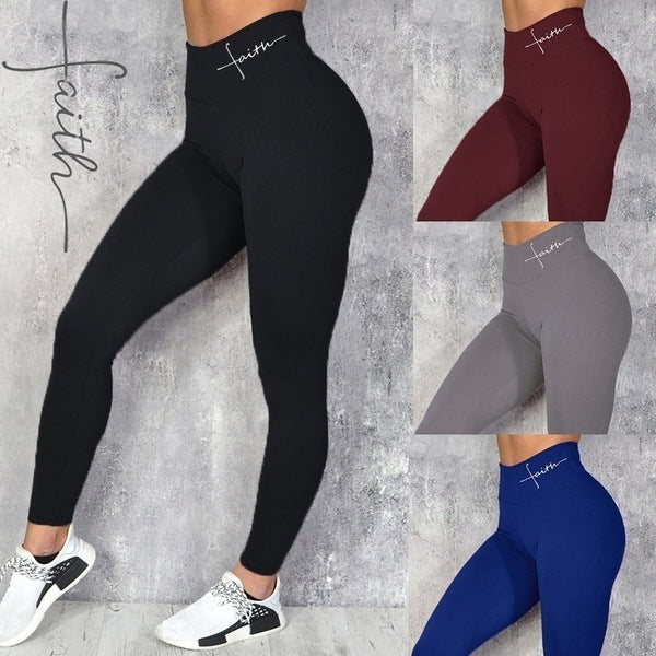 Linda Letter Printed Leggings (Hip Lifting Stretch)