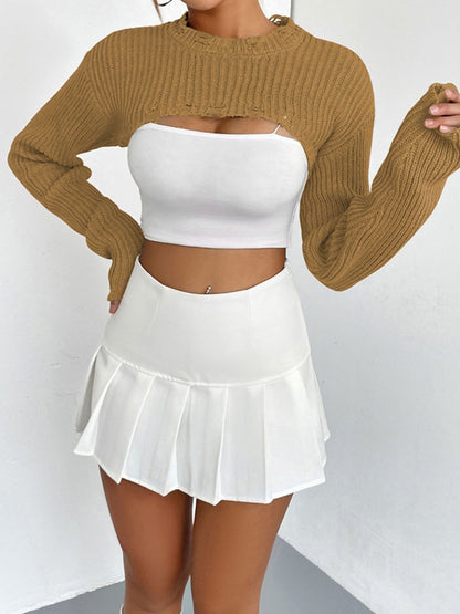 Distressed Long Sleeve Cropped Sweater - Fashion Finder Hub