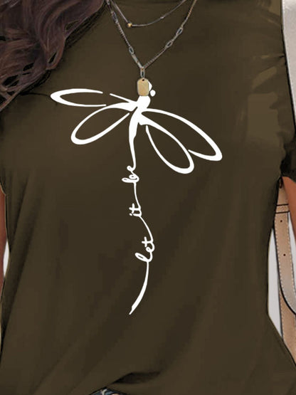 Dragonfly Graphic Round Neck Short Sleeve T-Shirt - Fashion Finder Hub