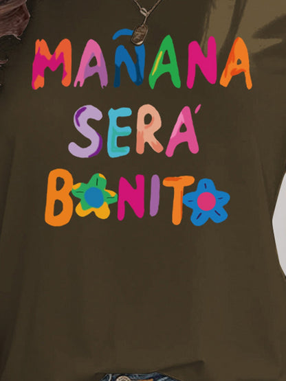 Letter Graphic Round Neck Short Sleeve T-Shirt - Fashion Finder Hub
