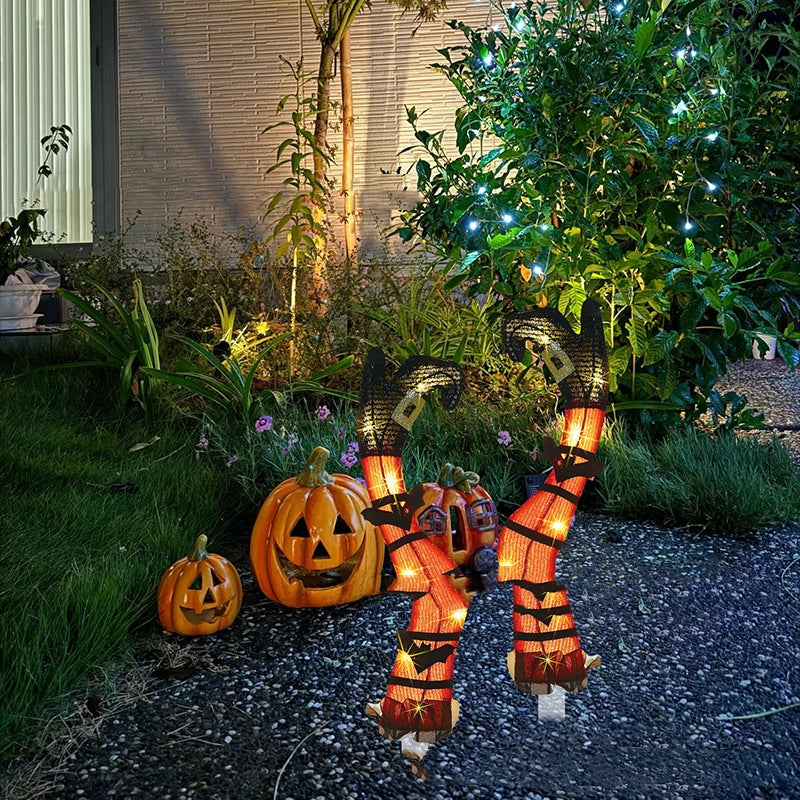 Halloween Outdoor Party Haunted House Garden Glowing Evil Orange Witch Legs Acrylic Decoration Plug-in