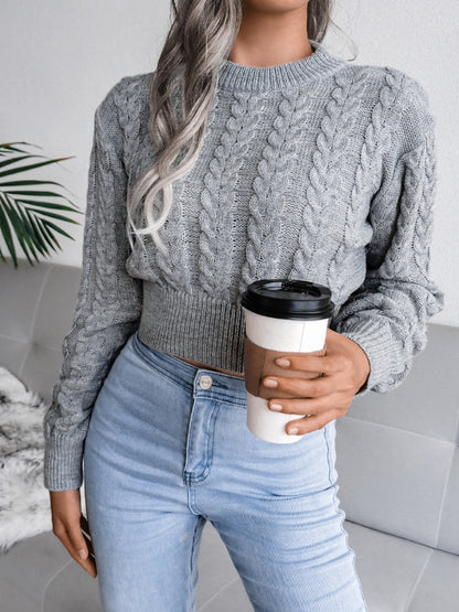 Cable-Knit Round Neck Sweater - Fashion Finder Hub
