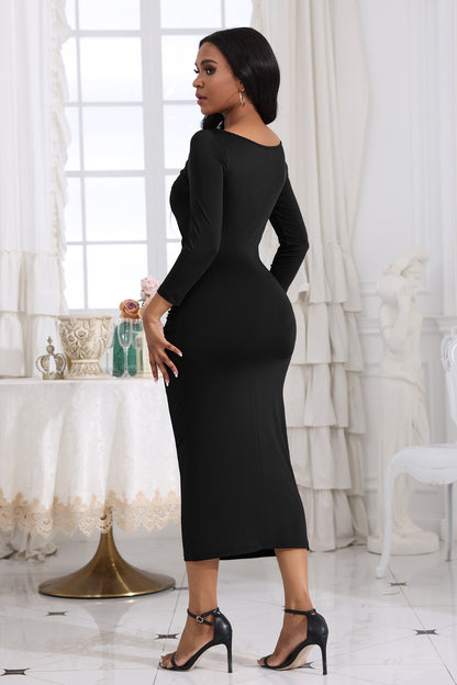 Ruched Boat Neck Midi Dress - Fashion Finder Hub