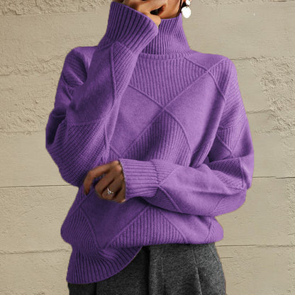 Geometric Turtleneck Long Sleeve Sweater - Fashion Finder Hub