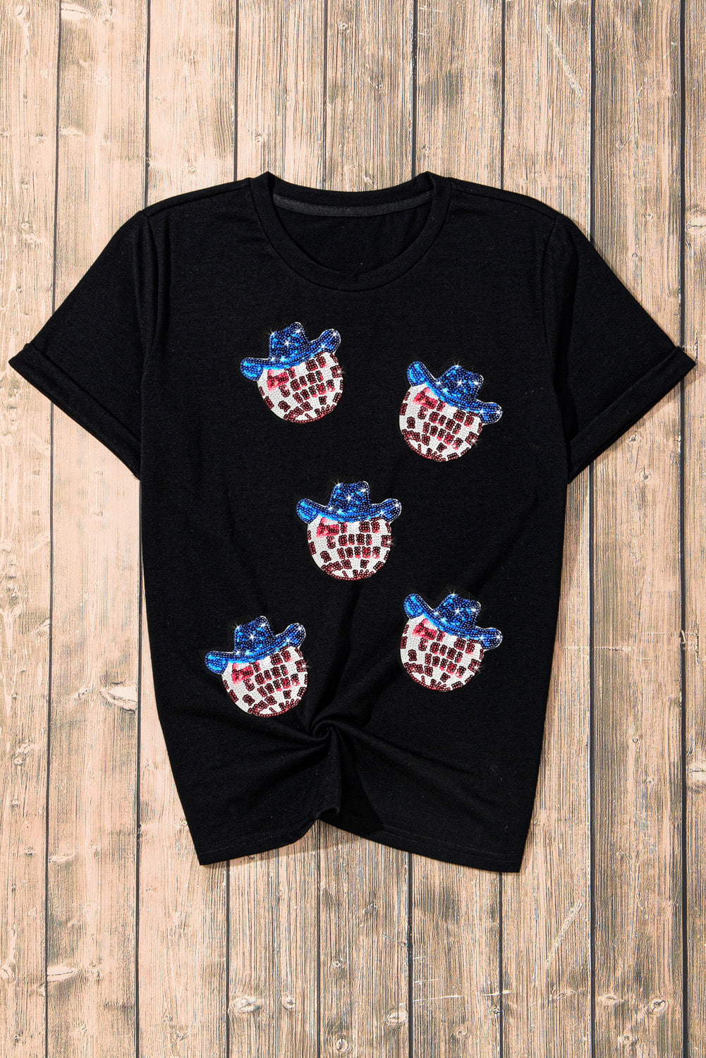 Sequin Round Neck Short Sleeve T-Shirt - Fashion Finder Hub