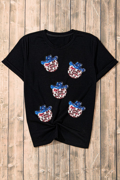 Sequin Round Neck Short Sleeve T-Shirt - Fashion Finder Hub