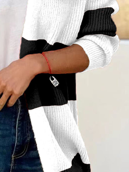 Contrast Open Front Long Sleeve Cardigan - Fashion Finder Hub