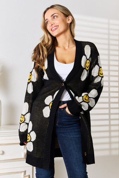 Floral Button Down Longline Cardigan - Fashion Finder Hub