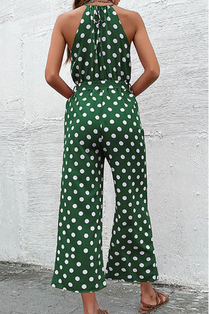 Polka Dot Grecian Wide Leg Jumpsuit - Fashion Finder Hub