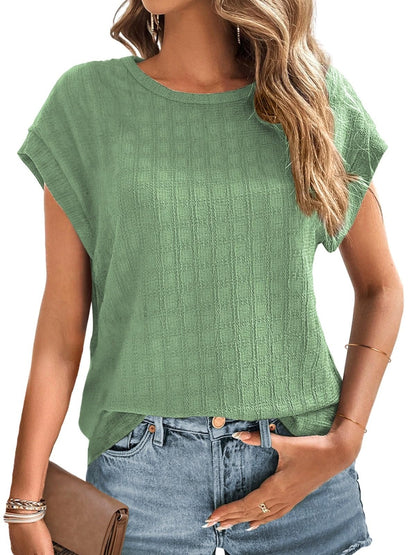Textured Round Neck Short Sleeve Top - Fashion Finder Hub