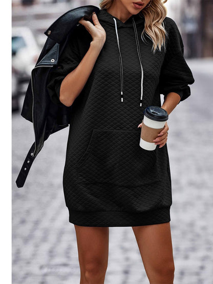 Textured Drawstring Tunic Hoodie - Fashion Finder Hub