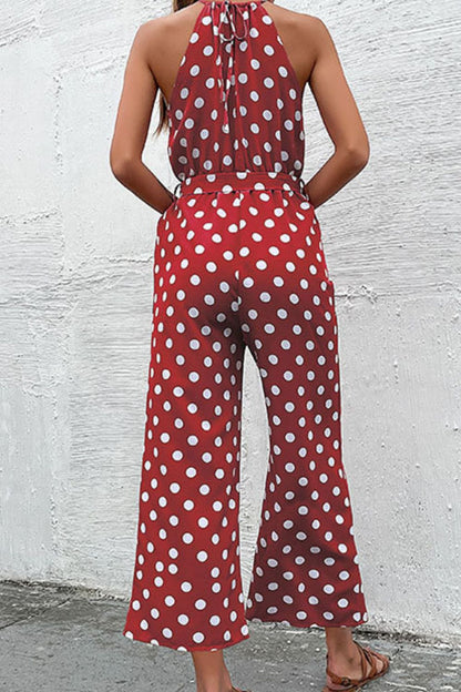 Polka Dot Grecian Wide Leg Jumpsuit - Fashion Finder Hub