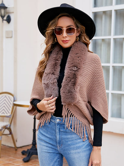 Open Front Fringe Hem Poncho - Fashion Finder Hub