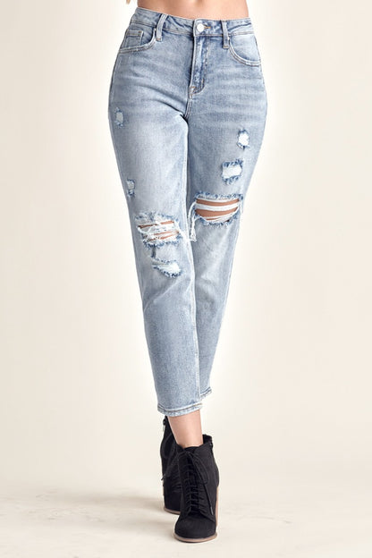 RISEN Distressed Slim Cropped Jeans - Fashion Finder Hub
