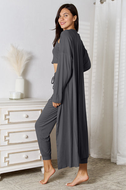 Tank, Pants, and Cardigan Set with Pockets - Fashion Finder Hub