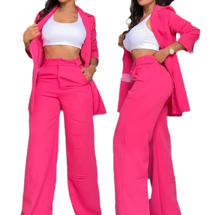 Pure Color Split Sleeve Lapel Suit Straight-leg Pants Suit Women