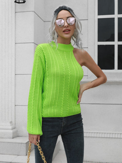 Cable-Knit Round Neck Asymmetrical Sweater - Fashion Finder Hub