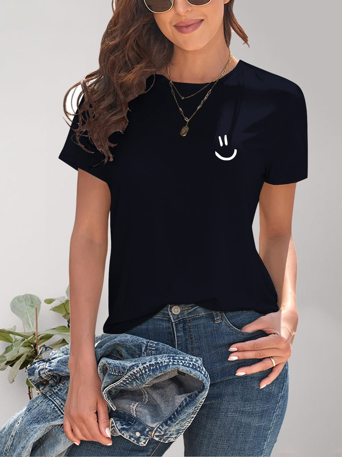 Smile Graphic Round Neck Short Sleeve T-Shirt - Fashion Finder Hub