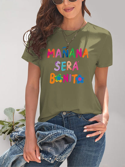 Letter Graphic Round Neck Short Sleeve T-Shirt - Fashion Finder Hub
