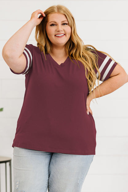 Plus Size Striped V-Neck Tee Shirt - Fashion Finder Hub