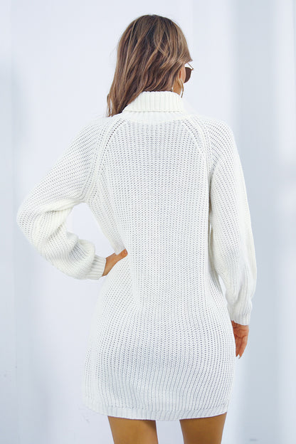 Buttoned Turtleneck Long Sleeve Sweater Dress - Fashion Finder Hub
