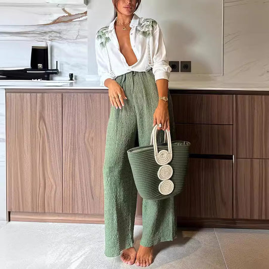 Women's Printed Long-sleeved Single-breasted Trousers Suit