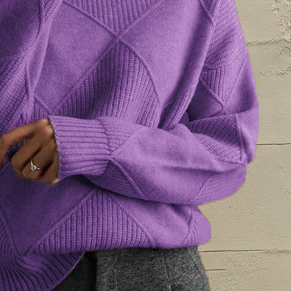 Geometric Turtleneck Long Sleeve Sweater - Fashion Finder Hub