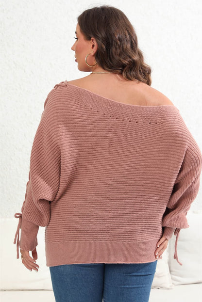 Plus Size One Shoulder Beaded Sweater - Fashion Finder Hub