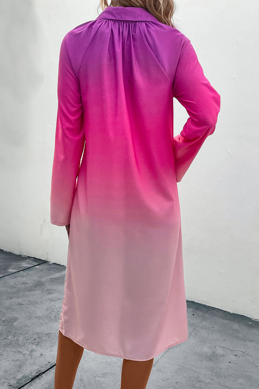 Gradient Long Sleeve Shirt Dress - Fashion Finder Hub