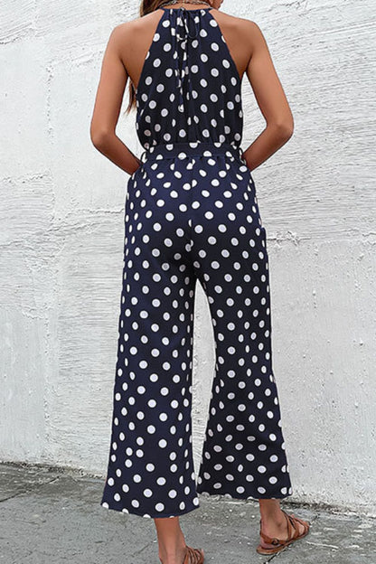 Polka Dot Grecian Wide Leg Jumpsuit - Fashion Finder Hub