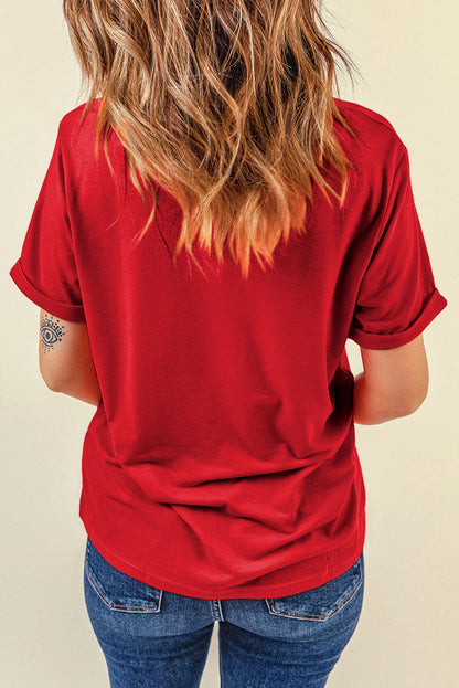 Heart Round Neck Short Sleeve T-Shirt - Fashion Finder Hub