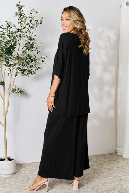 Double Take Full Size Round Neck Slit Top and Pants Set - Fashion Finder Hub