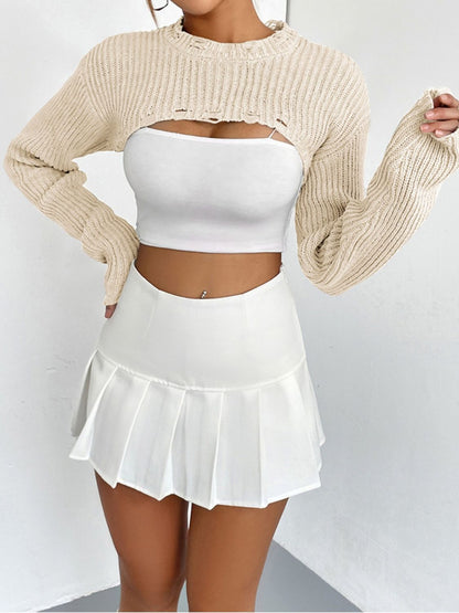 Distressed Long Sleeve Cropped Sweater - Fashion Finder Hub