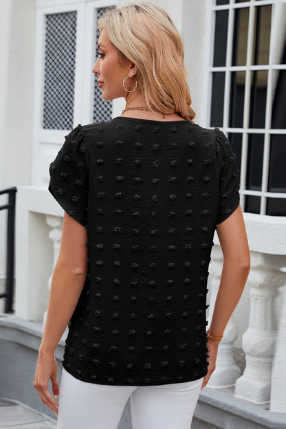 Swiss Dot Round Neck Short Sleeve T-Shirt - Fashion Finder Hub