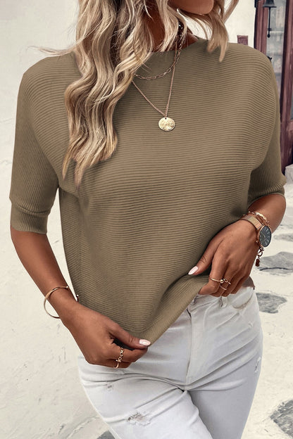 Round Neck Half Sleeve Knit Top - Fashion Finder Hub