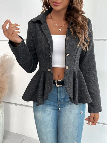Ruffle Hem Collared Blazer - Fashion Finder Hub