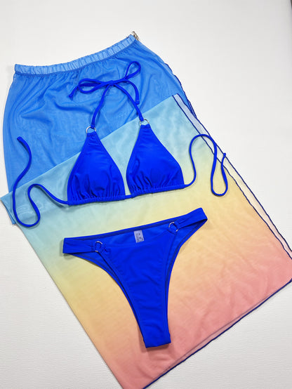 Gradient Halter Neck Three-Piece Swim Set - Fashion Finder Hub