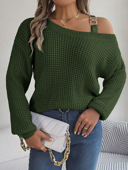 Asymmetrical Neck Long Sleeve Sweater - Fashion Finder Hub