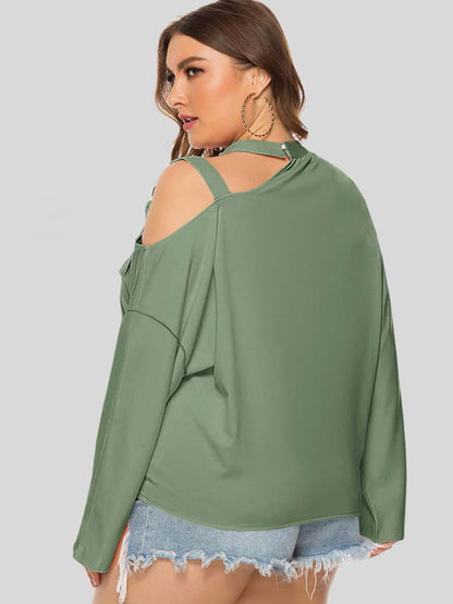 Plus Size Cold-Shoulder Tied Top - Fashion Finder Hub
