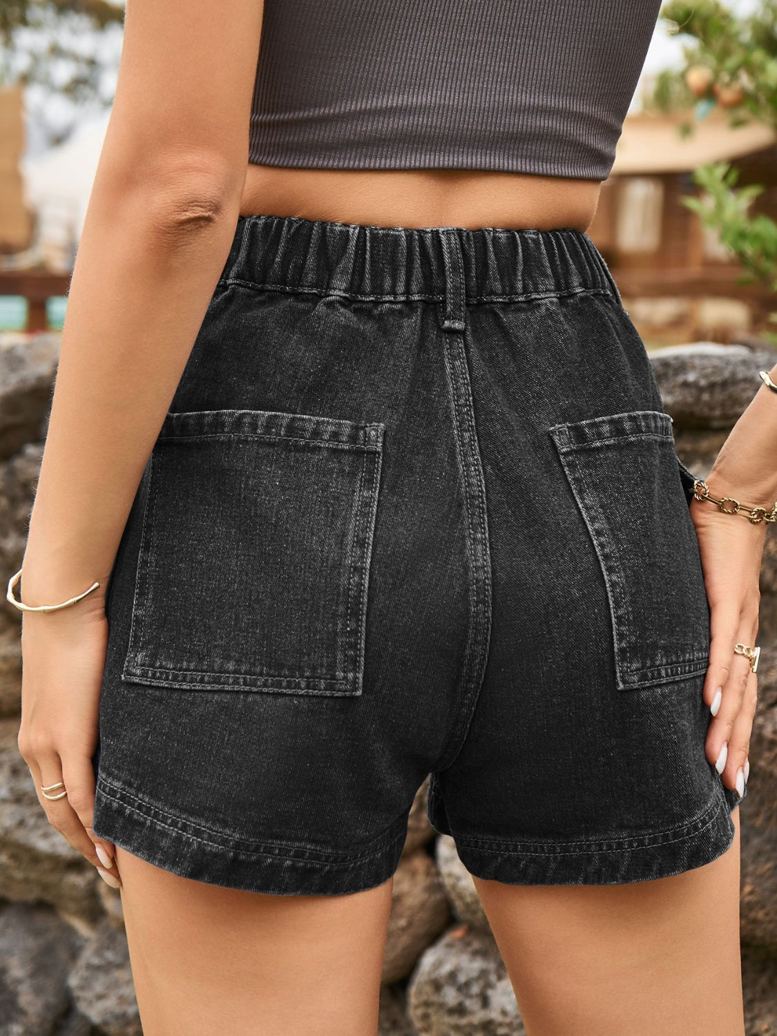 High Waist Denim Shorts with Pockets