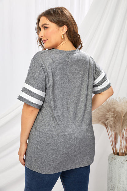 Plus Size Striped V-Neck Tee Shirt - Fashion Finder Hub